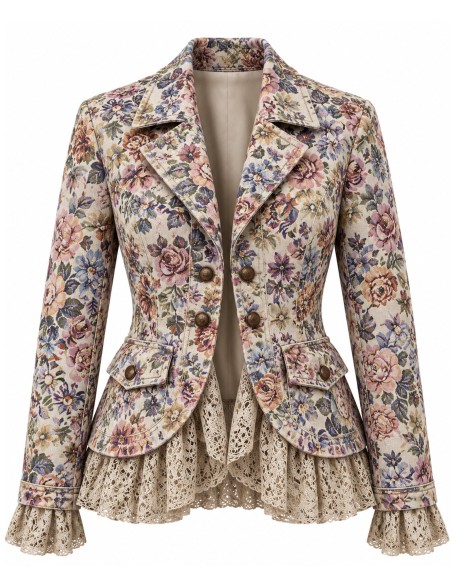 Vintage Floral Tapestry Lace-Trimmed Blazer