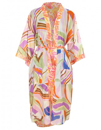 Multi-Color Tropical Print Kimono