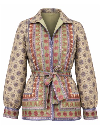 Vintage Pattern Belted Jacket