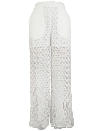 White Lace Net Jacquard Pant