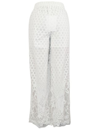 White Lace Net Jacquard Pant