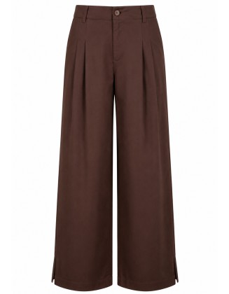 Chocolate Brown Pleated Wide Leg Trousers