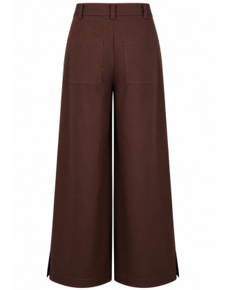 Chocolate Brown Pleated Wide Leg Trousers