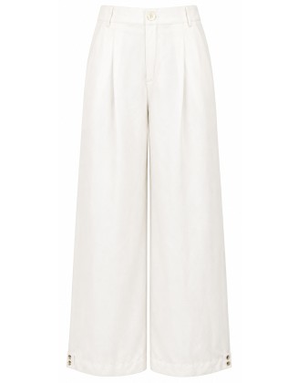 White Wide Leg Pleated Trousers