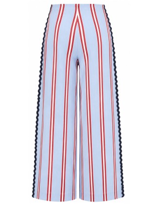 Striped Wide-Leg Pants with Scalloped Trim
