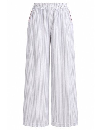 White & Grey Pinstriped Wide-Leg Trousers