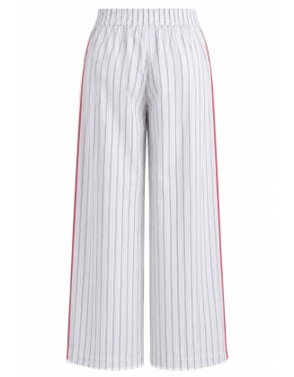 White & Grey Pinstriped Wide-Leg Trousers