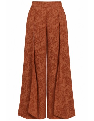 Rust Floral Jacquard Wide-Leg Trousers