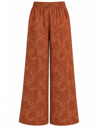 Rust Floral Jacquard Wide-Leg Trousers