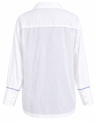 White Shirt with Red Lobster Embroidery