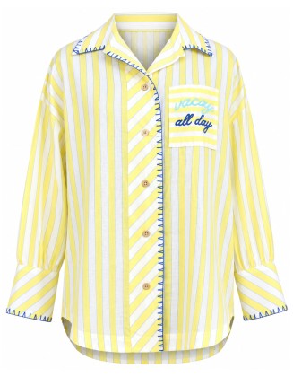 Yellow Striped Shirt with “Vacay All Day” Embroidered