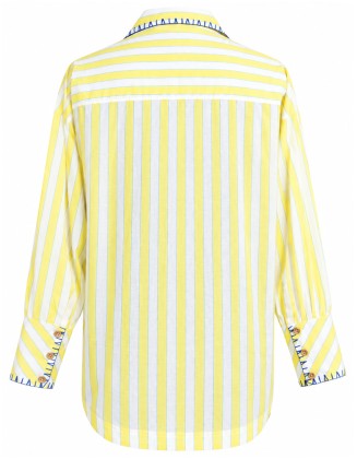 Yellow Striped Shirt with “Vacay All Day” Embroidered