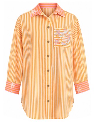 Striped Shirt with Colorful Beach Embroidery