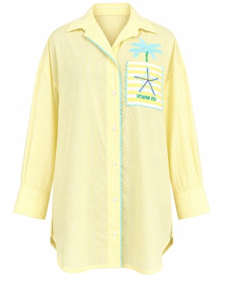 Yellow Striped Cotton Shirt with Embroidered