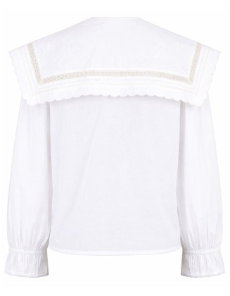 Lace Insert White Embroidered Collar Shirt