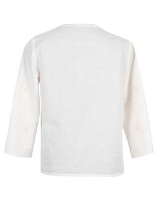 Women’s White Round Neck Button Shirt