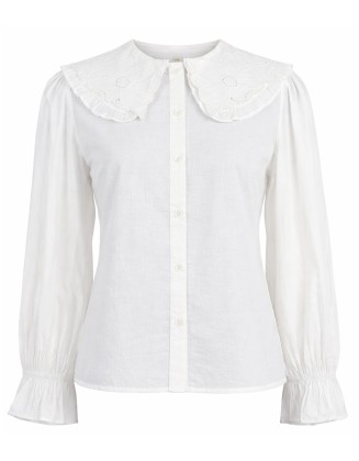 White Embroidered Collar Shirt