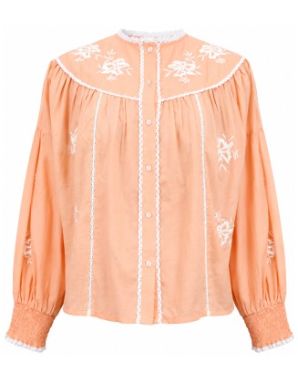 Embroidered Lace Trim Cotton Blouse
