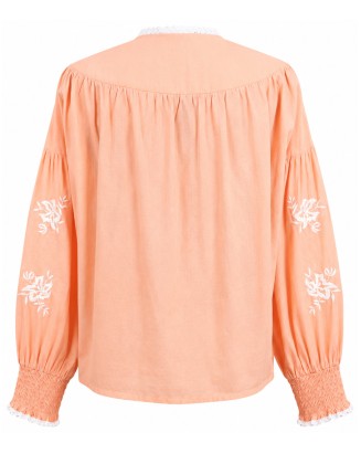Embroidered Lace Trim Cotton Blouse