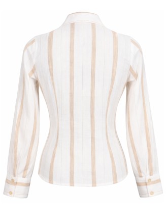 Beige Stripe Ruched Cotton Shirt