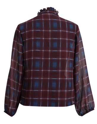 Burgundy Check Ruffle Shirt