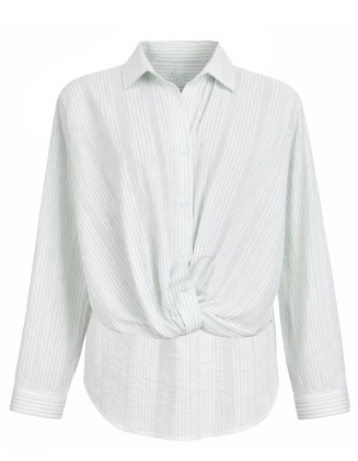 Women's Mint Stripe Twist-Front Button-Up Shirt