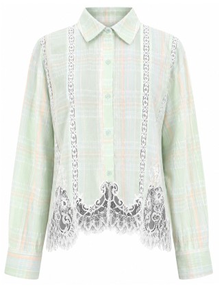 Lace Insert Stripe Shirt