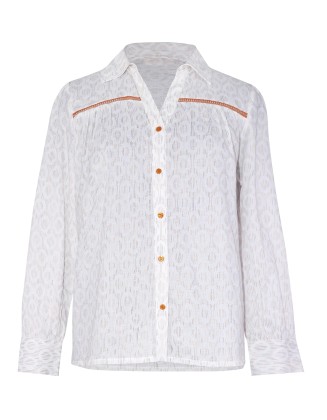 Lace Insert Multicolor Jacquard Shirt