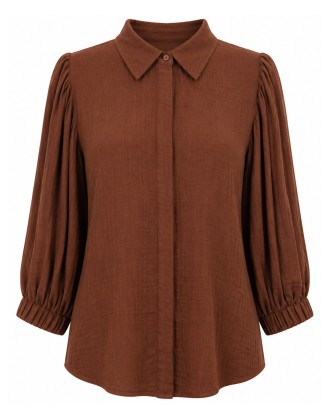 Sleeve Button-Up Blouse