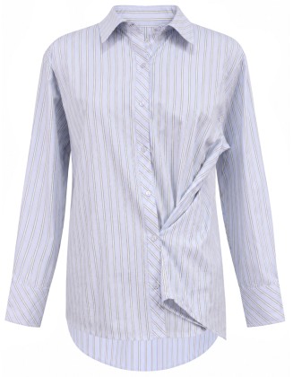 Asymmetric Stripe Wrap Shirt