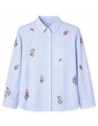Blue Embroidered Stripe Shirt