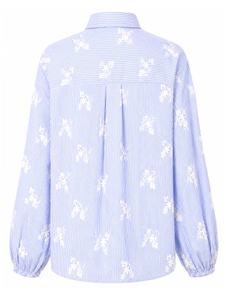 Blue Stripe Floral Embroidered Shirt