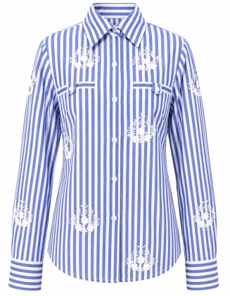 Embroidered Lace Insert Blue Top