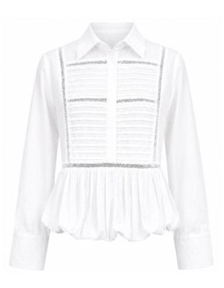 White Pintuck Bubble Hem Blouse