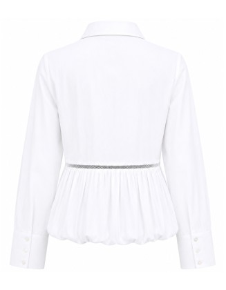 White Pintuck Bubble Hem Blouse
