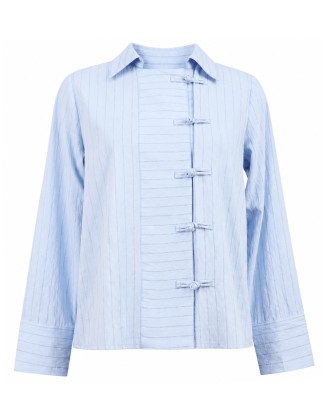 Sky Blue Textured Toggle-Front Shirt