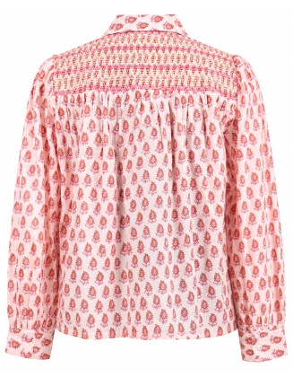 Pink Floral Smocked Button-Front Blouse