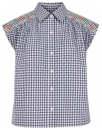 Floral Embroidered Cap Sleeve Shirt