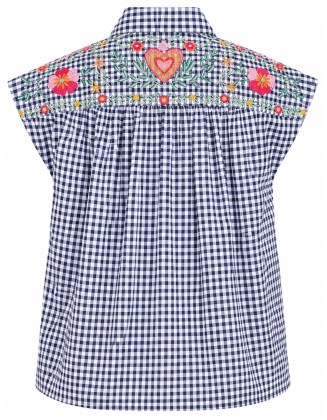 Floral Embroidered Cap Sleeve Shirt