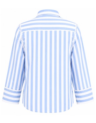 Blue Stripe Lace Trim Toggle Front Shirt