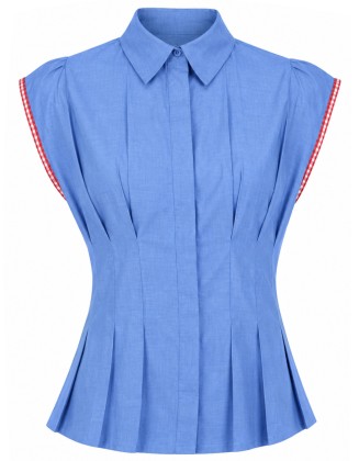 Blue Chambray Pleated Shirt
