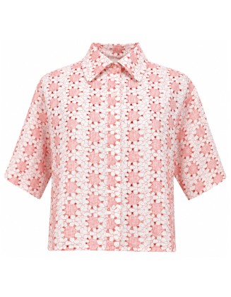 Women's Pink Floral Lace Button-Up Shirt
