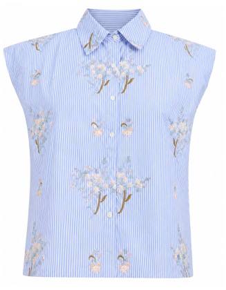 Embroidered Striped Sleeveless Shirt