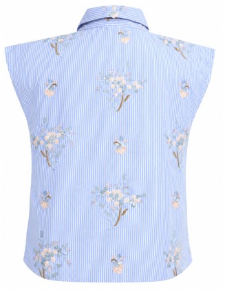 Embroidered Striped Sleeveless Shirt