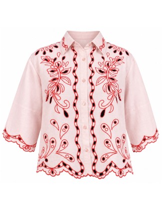 Embroidered Shirt with Scalloped Hem