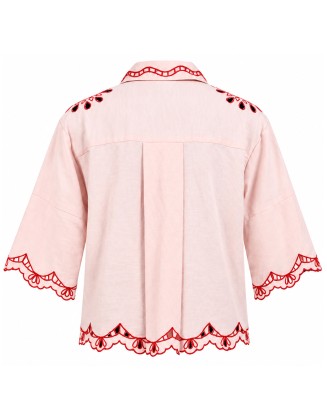 Embroidered Shirt with Scalloped Hem