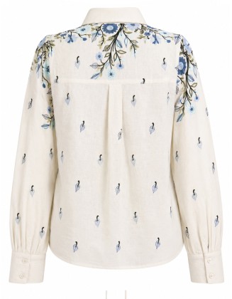 Floral Embroidered  Drawstring Long Sleeve Shirt