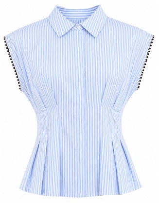 Striped Collared Pleated Sleeveless Top