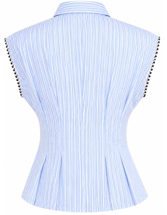 Striped Collared Pleated Sleeveless Top