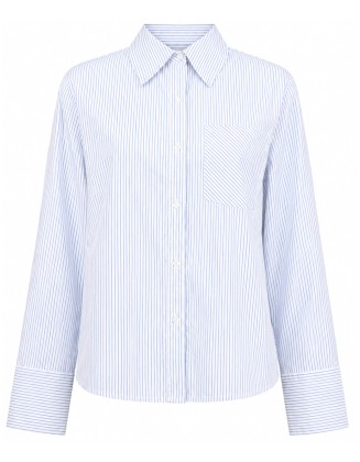 Blue & White Striped Collared Pocket Shirt